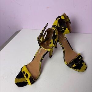 Jessica Simpson Yellow and Black Animal Print Ankle Strap Heels